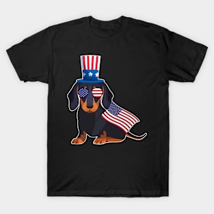 Dachshunds Uncle Sam Hat Sunglasses Usa Flag 4th Of July T-Shirt